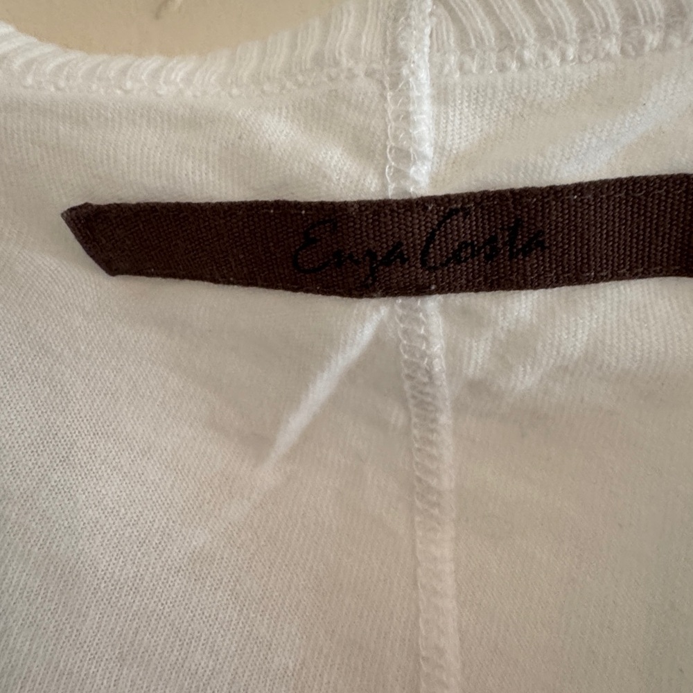 Enza Costa Cotton White V-Neck Long Sleeve Top M - Picture 3 of 3